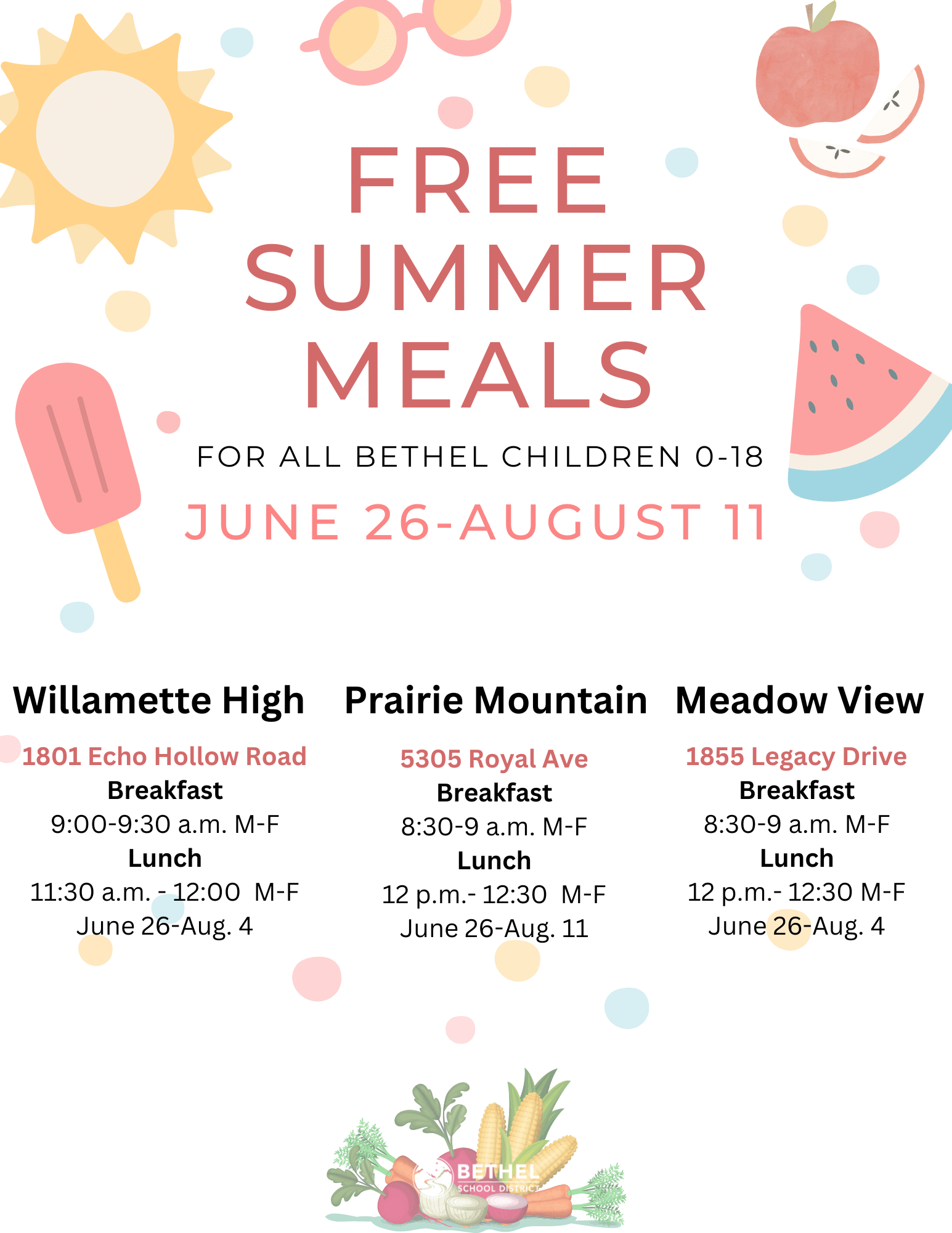 Summer Meals Schedule + Resources – Bethel School District